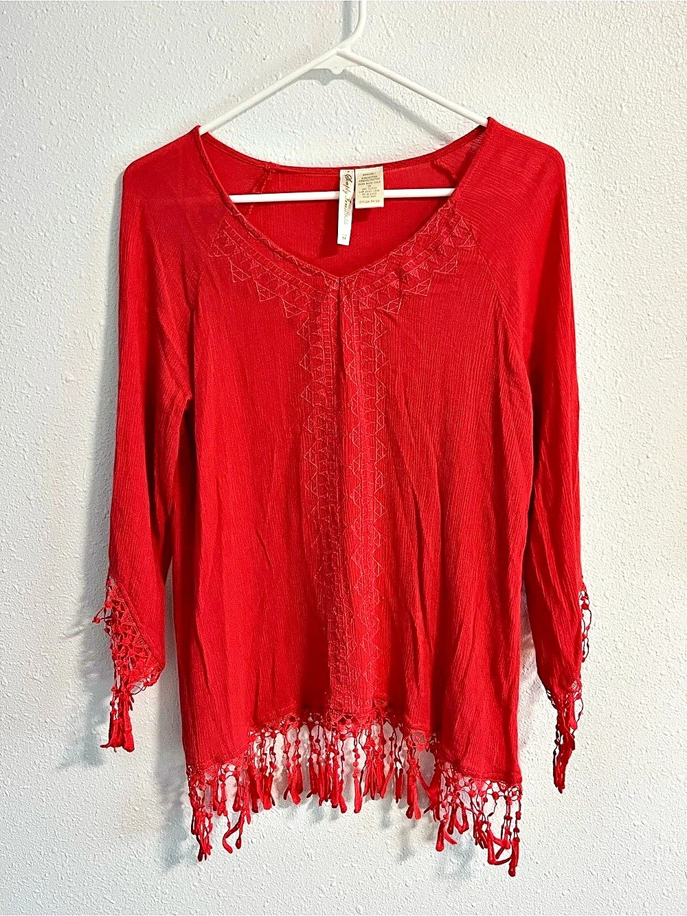 Simply Sensible Deep CoralFringe Tunic Size Medium Like New